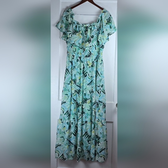 Rabbit Rabbit Rabbit Aqua Tropical Floral Ruffled Maxi Dress Size 16 - Picture 5 of 10
